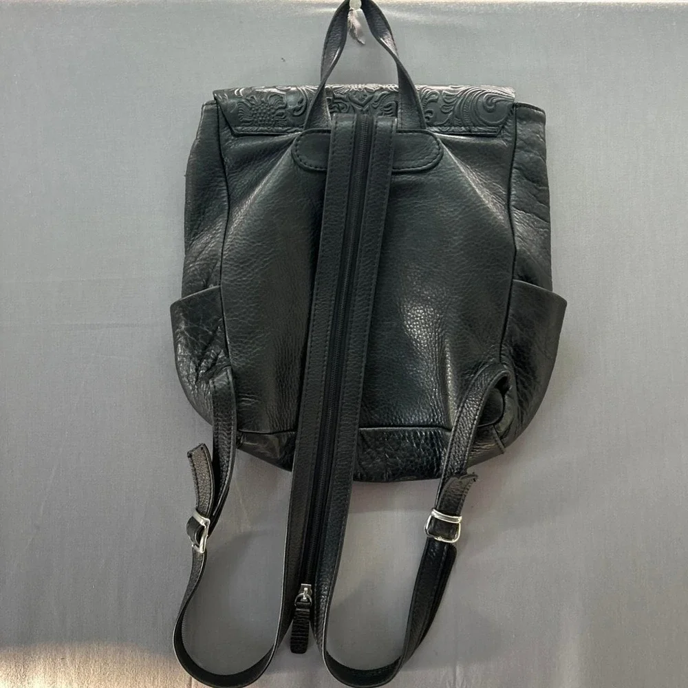 VTG Sergio's Collection Black Leather Backpack Purse Western Concho Tooled BOHO